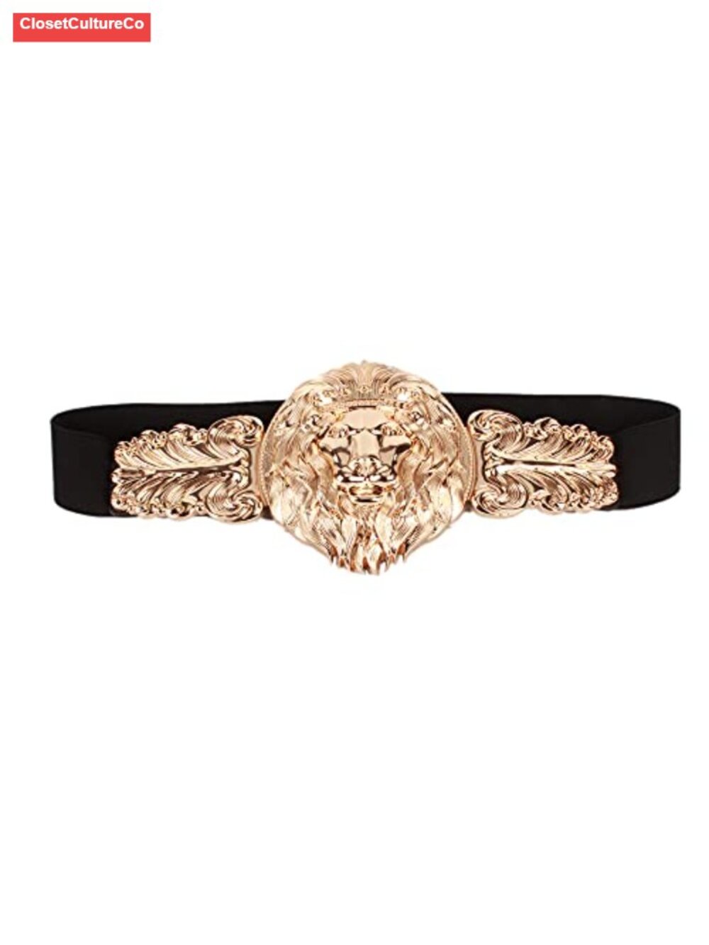 Women Vintage Elastic Cinch Belt Carved Lion Head Corset Waistband PU Leather